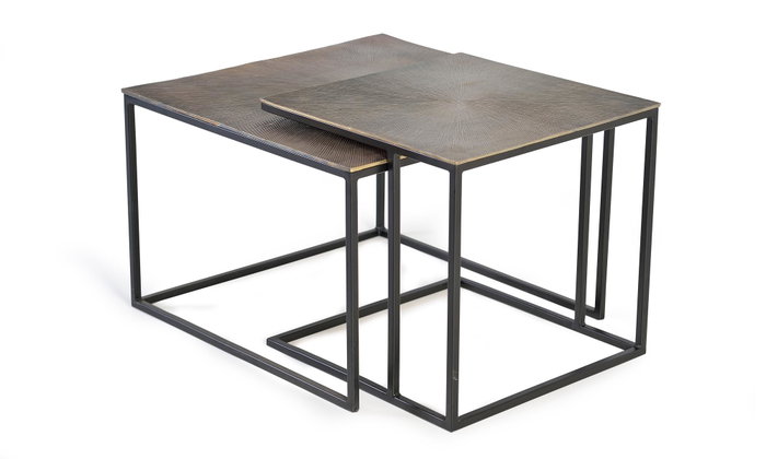 GINER Y COLOMER Lot de 2 tables gigognes avec plateau bronze et pieds en métal